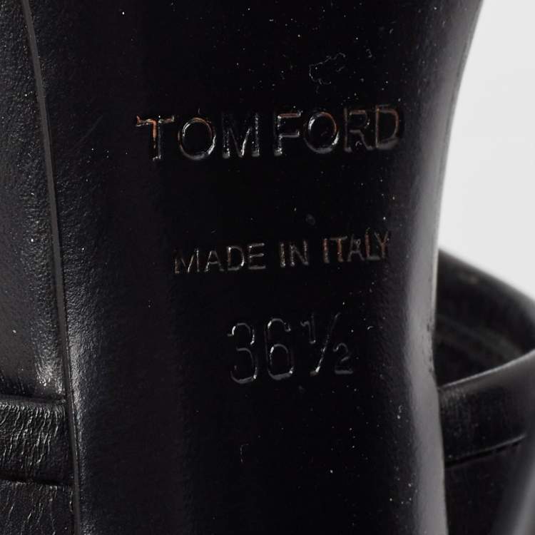 Pre Owned Tom Ford Black Paneled Leather Patchwork Ankle Strap Sandals Size 36.5