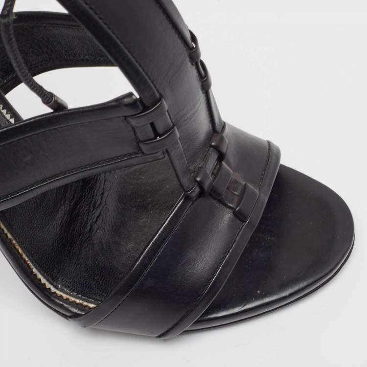 Pre Owned Tom Ford Black Paneled Leather Patchwork Ankle Strap Sandals Size 36.5
