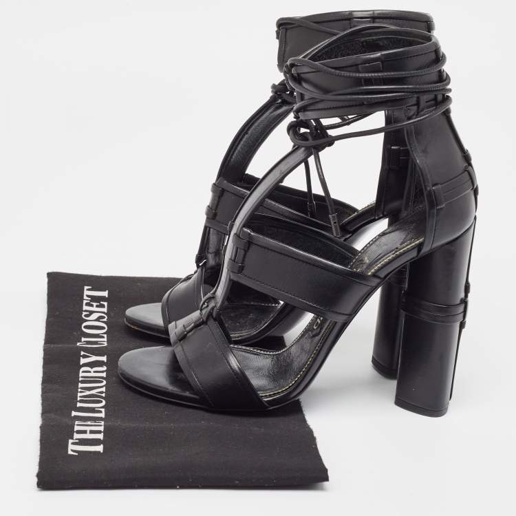 Pre Owned Tom Ford Black Paneled Leather Patchwork Ankle Strap Sandals Size 36.5