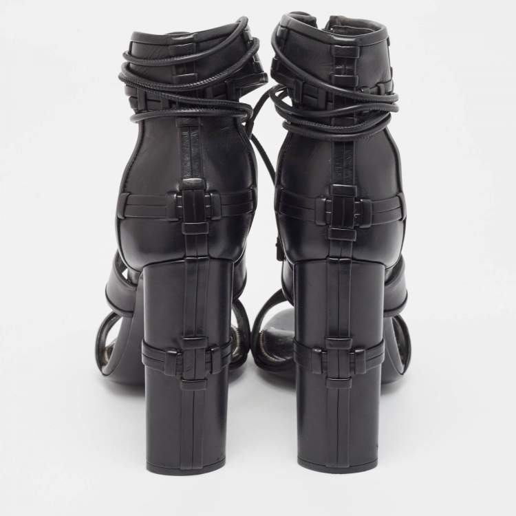Pre Owned Tom Ford Black Paneled Leather Patchwork Ankle Strap Sandals Size 36.5