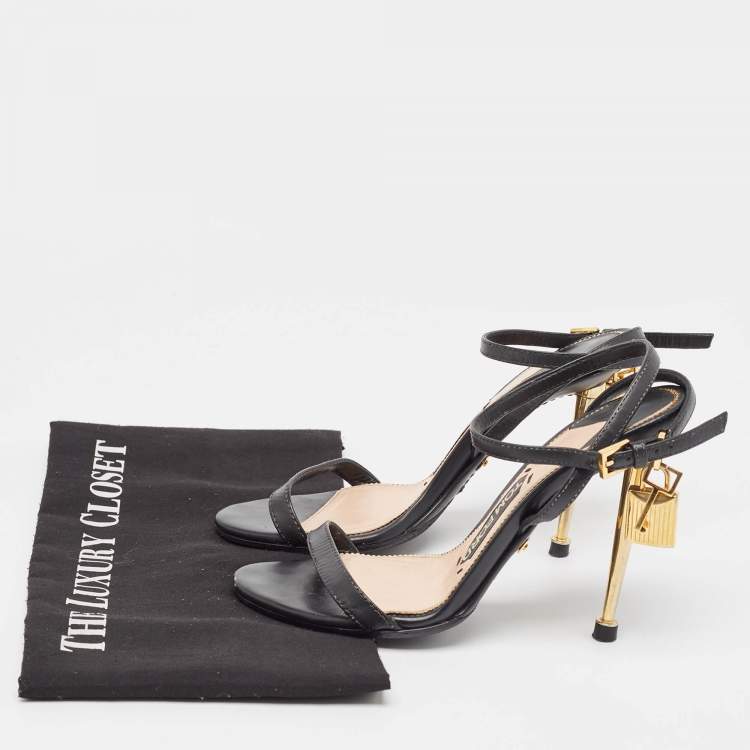 Pre Owned Tom Ford Black Leather Padlock Ankle Wrap Sandals Size 35