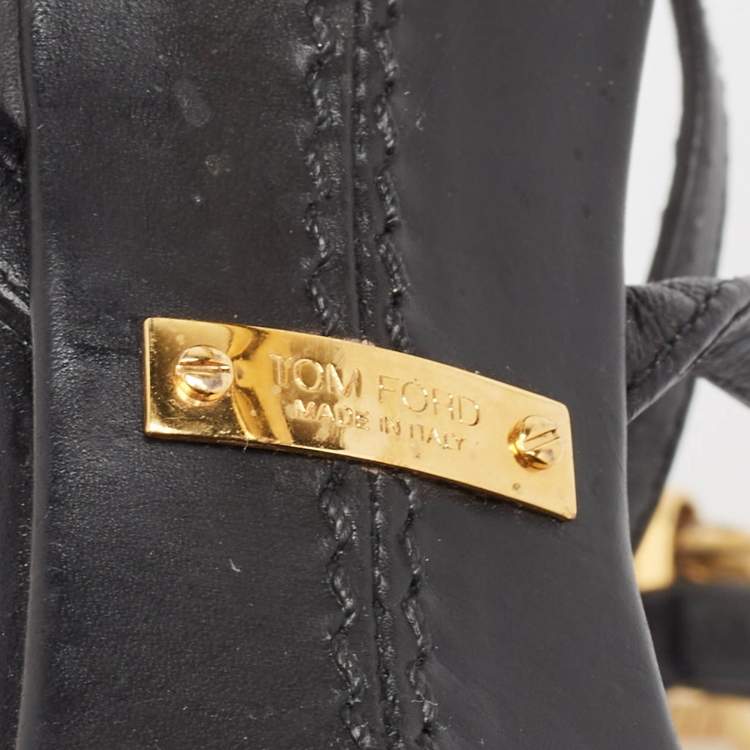 Pre Owned Tom Ford Black Leather Padlock Ankle Wrap Sandals Size 35