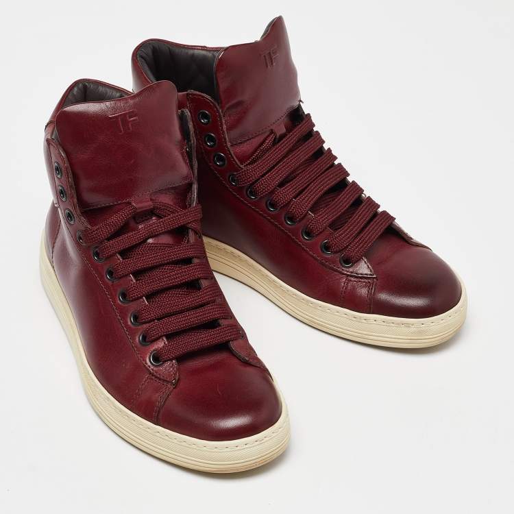 Pre Owned Tom Ford Burgundy Leather High Top Sneakers Size 36.5