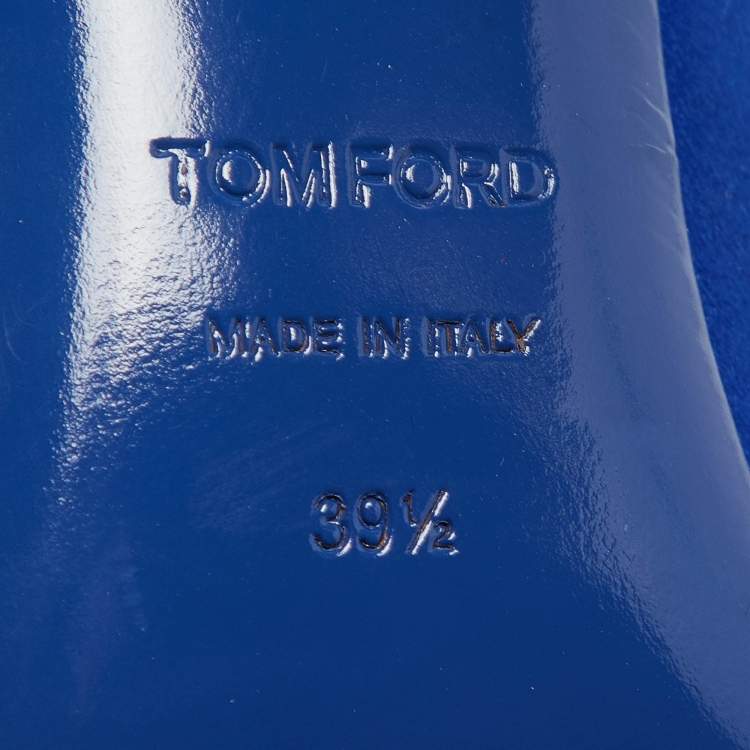 Pre Owned Tom Ford Blue/White Fringed Satin Pointed Toe Pumps Size 39.5