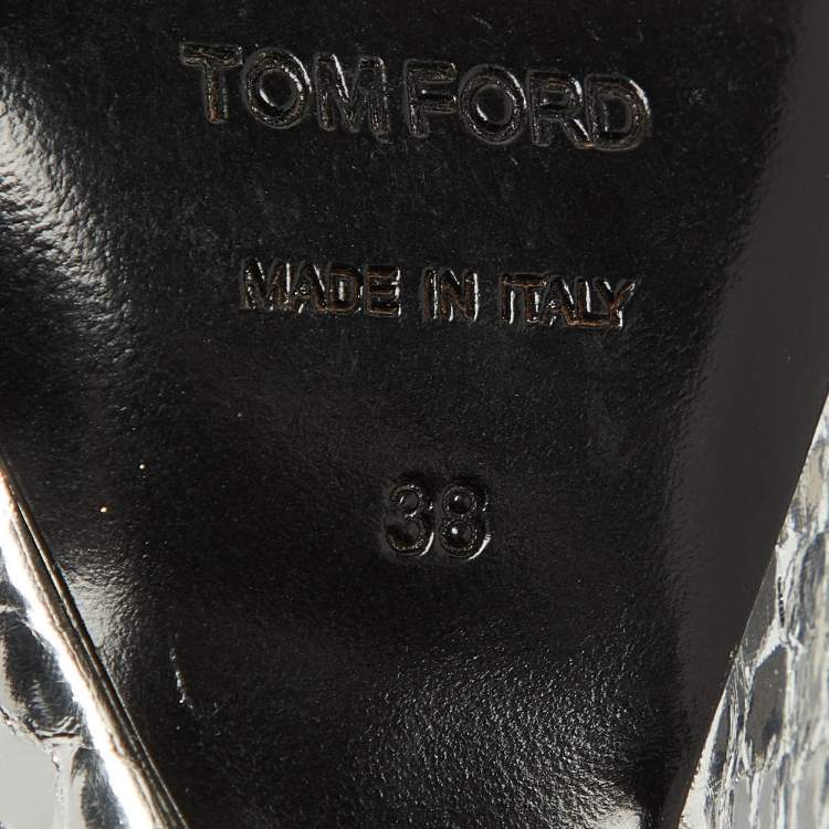 Pre Owned Tom Ford Silver Python Embossed Leather Ankle Strap Pumps Size 38