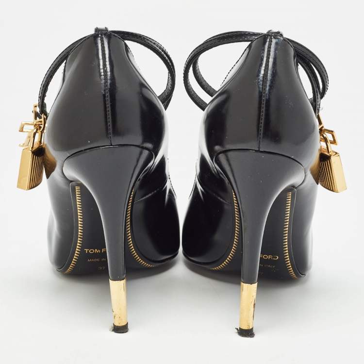 Pre Owned Tom Ford Black Glossy Leather Padlock Pumps Size 37