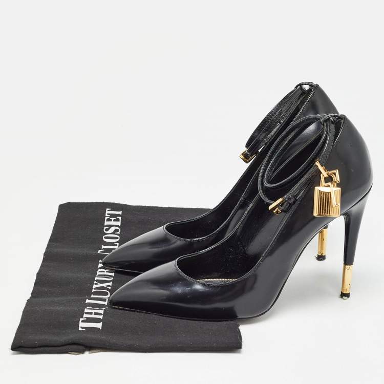 Pre Owned Tom Ford Black Glossy Leather Padlock Pumps Size 37