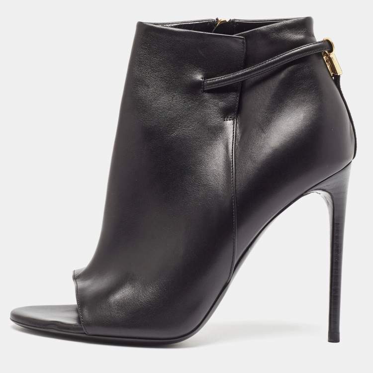 Pre Owned Tom Ford Black Leather Zip Up Ankle Boots Size 39