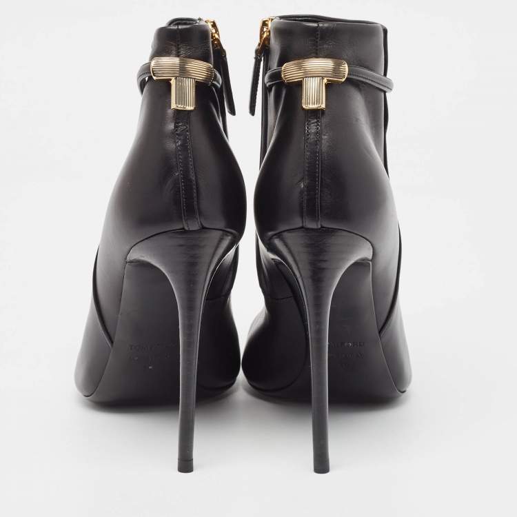 Pre Owned Tom Ford Black Leather Zip Up Ankle Boots Size 39