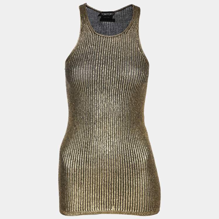 Pre Owned Tom Ford Gold Rib Knit Tank Top XS