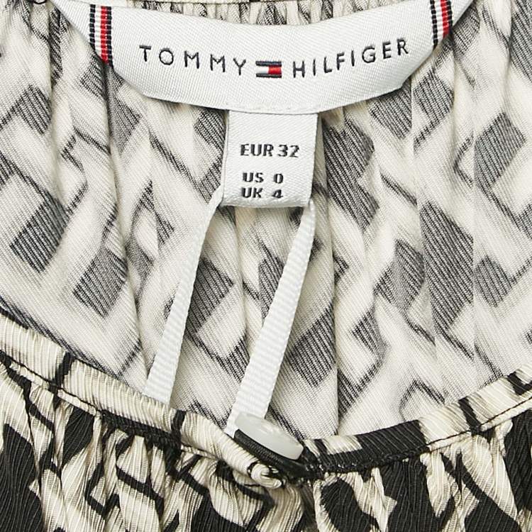 Pre Owned Tommy Hilfiger Black Logo Print Viscose Midi Dress XS