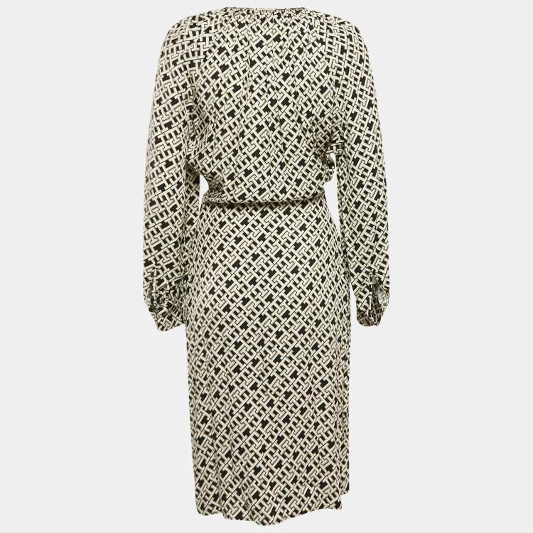 Pre Owned Tommy Hilfiger Black Logo Print Viscose Midi Dress XS