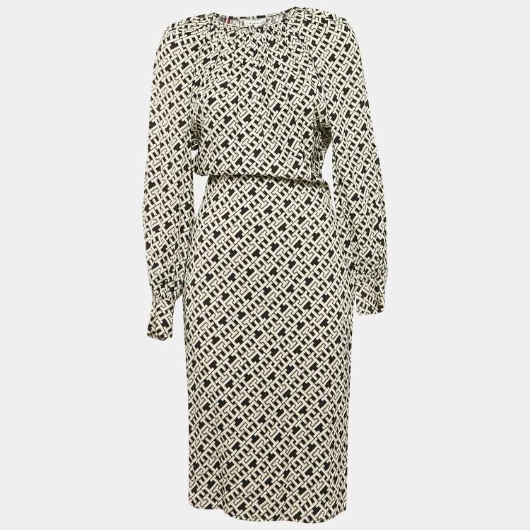 Pre Owned Tommy Hilfiger Black Logo Print Viscose Midi Dress XS