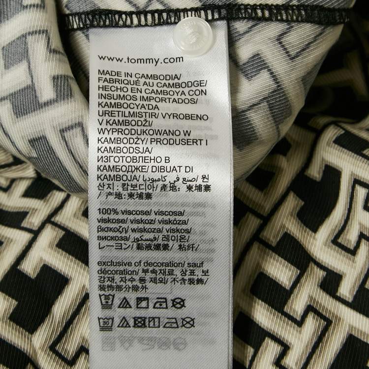 Pre Owned Tommy Hilfiger Black Logo Print Viscose Midi Dress XS