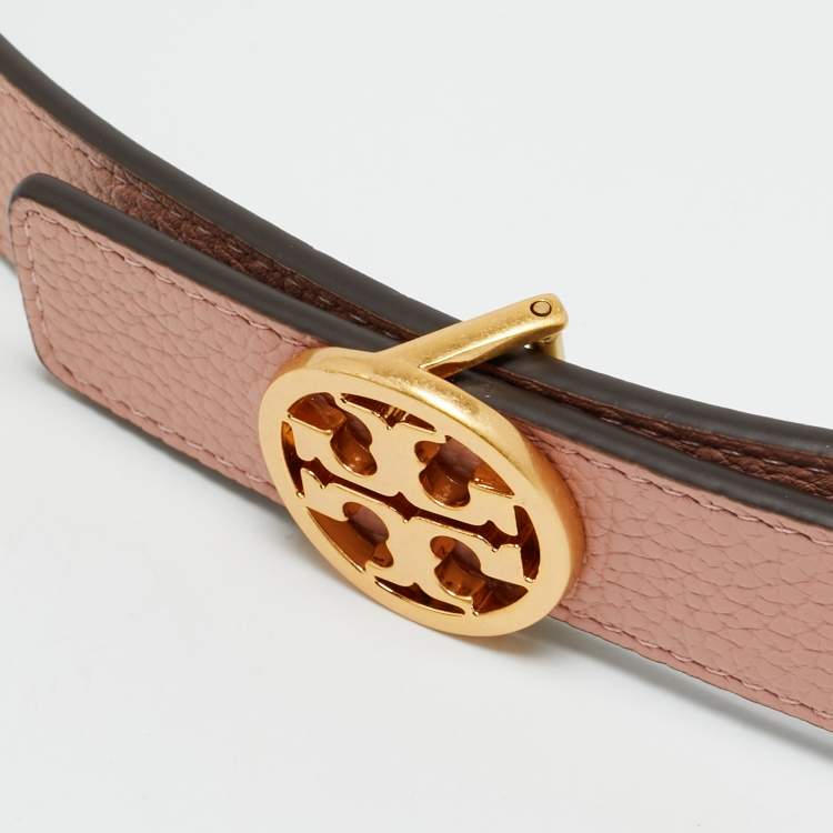 Pre Owned Tory Burch Miller M Reversible Buckle Belt Pink/Grey Leather
