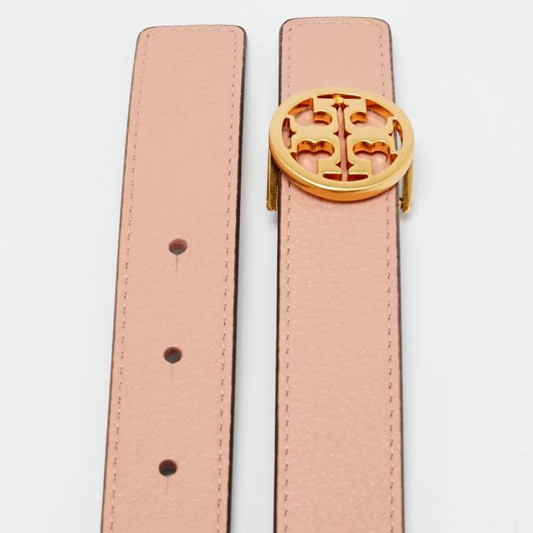 Pre Owned Tory Burch Miller M Reversible Buckle Belt Pink/Grey Leather