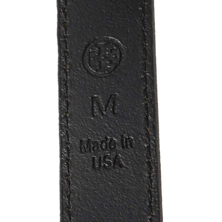 Pre Owned Tory Burch Black Patent Leather Reva Logo Narrow Belt 95CM