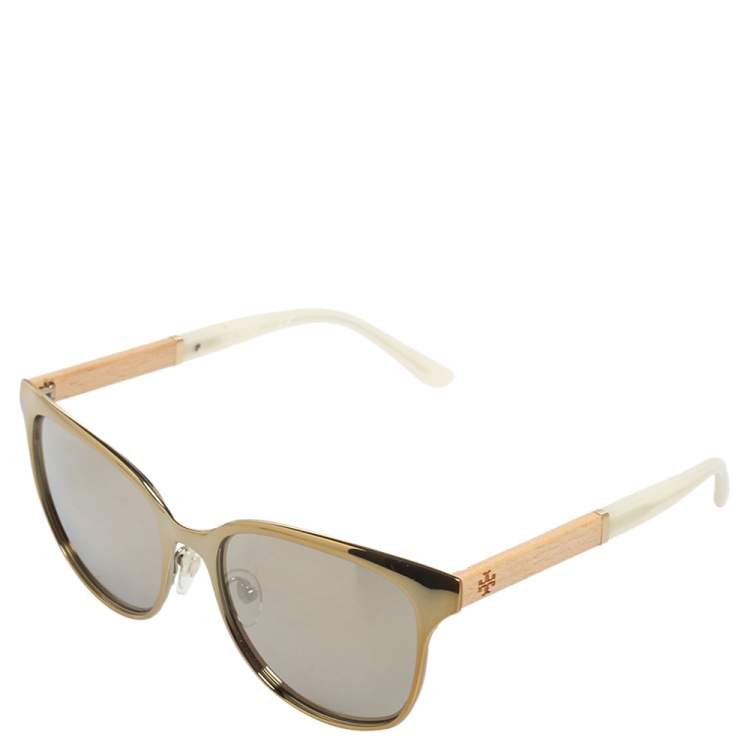 Pre Owned Tory Burch Gold Tone/White TY6041 Mirrored Wayfarer Sunglasses