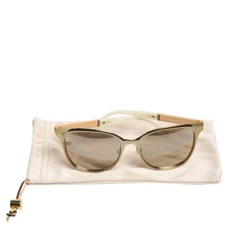Pre Owned Tory Burch Gold Tone/White TY6041 Mirrored Wayfarer Sunglasses