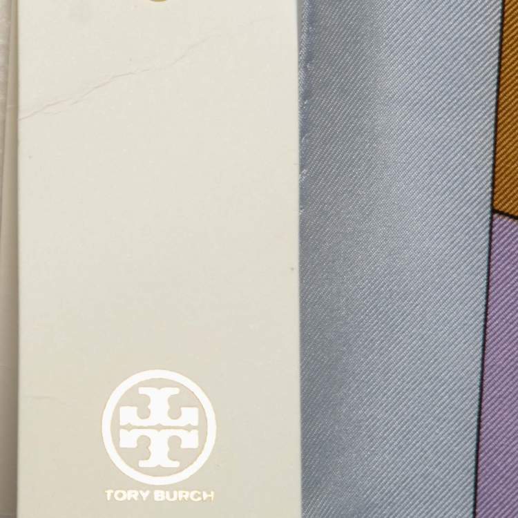 Pre Owned Tory Burch Blue Compass Logo Print Silk Square Scarf