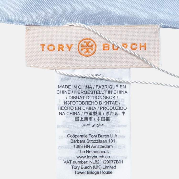 Pre Owned Tory Burch Blue Compass Logo Print Silk Square Scarf