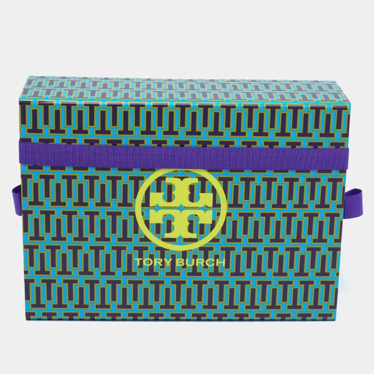 Pre Owned Tory Burch Blue Compass Logo Print Silk Square Scarf
