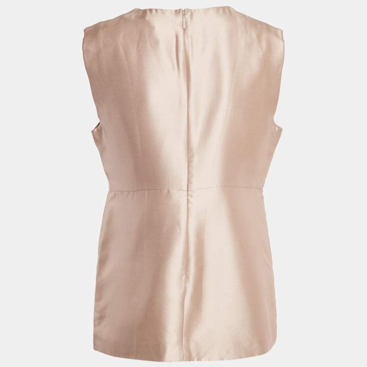 Pre Owned Tory Burch Pink Silk Round Neck Sleeveless Top M