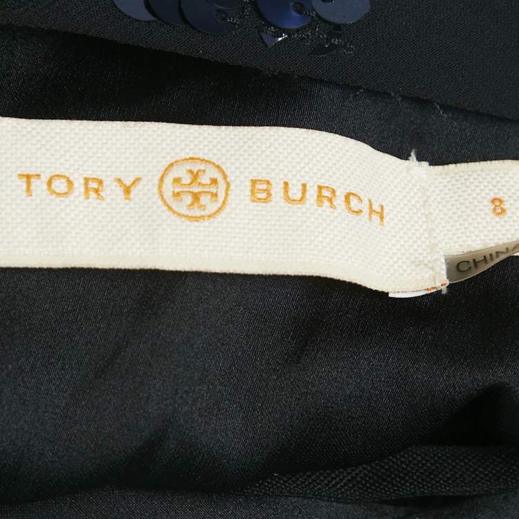 Pre Owned Tory Burch Black Sequin Embellished Crepe Sleeveless Maxi Dress M