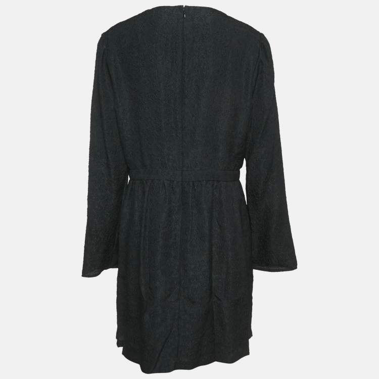 Pre Owned Tory Burch Black Floral Embossed Silk Blend Embellished Short Dress XL