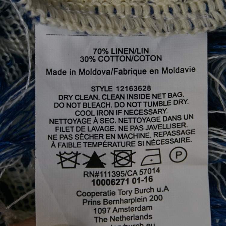 Pre Owned Tory Burch White /Blue Striped Linen Blend Tunic Top XL