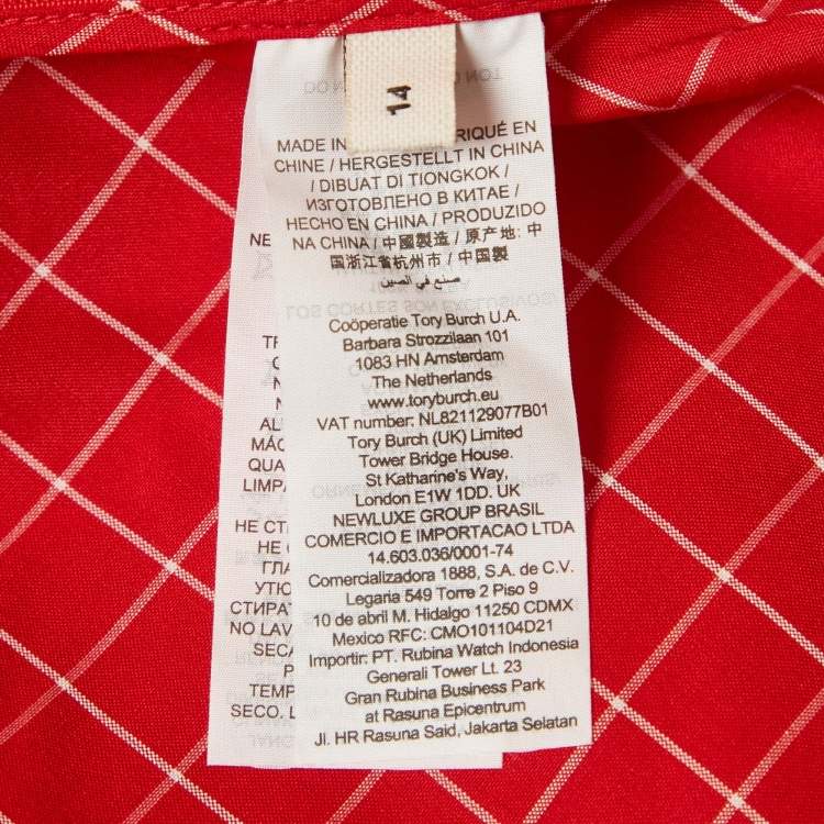 Pre Owned تونيك توري برش حرير أحمر بنقشة مربعات مقاس كبير جدًا