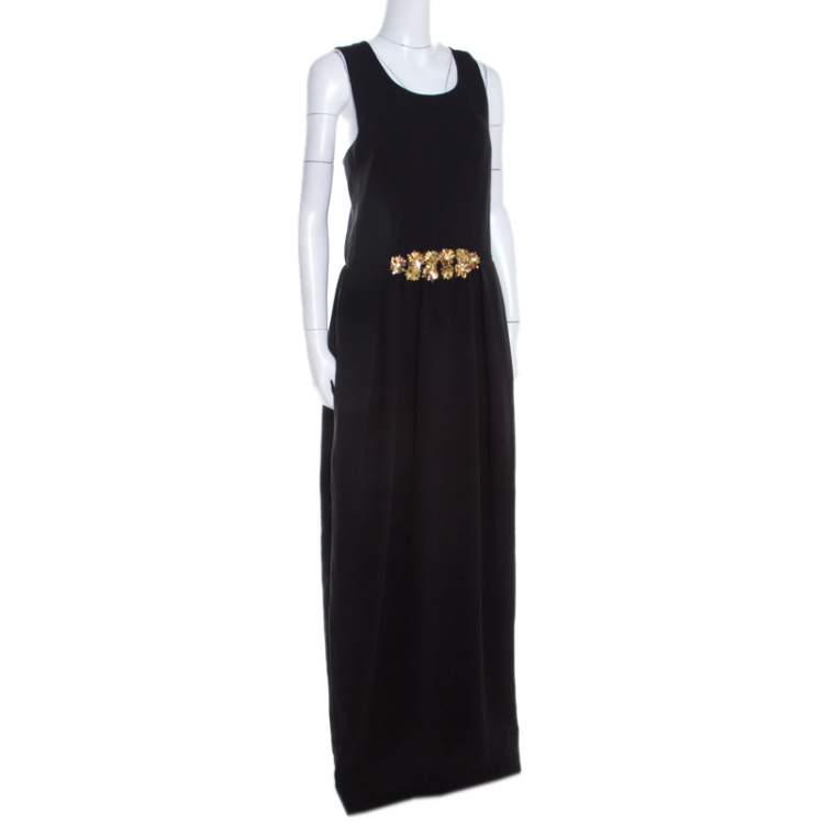 Pre Owned Tory Burch Black Embellished Crepe Criss Cross Back Sleeveless Gown M