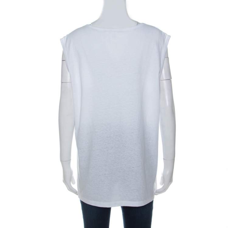 Pre Owned Tory Burch White Cotton Jersey Foil Print Olivine Sleeveless Top XL