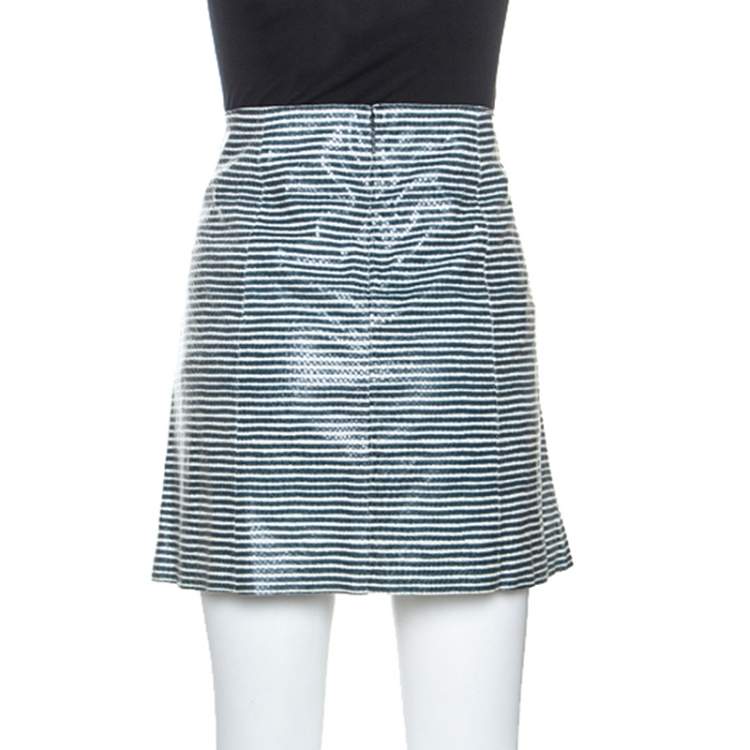 Pre Owned Tory Burch Bicolor Striped Leather Sorrel Skirt M