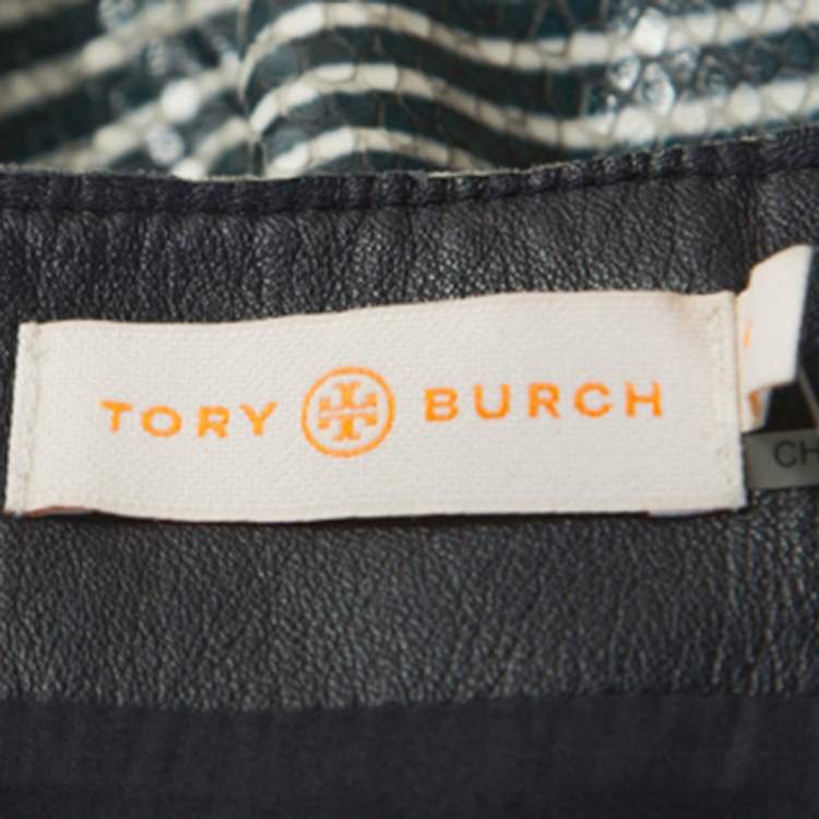 Pre Owned Tory Burch Bicolor Striped Leather Sorrel Skirt M