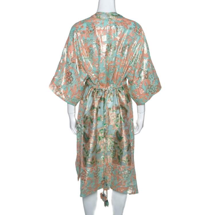 Pre Owned Tory Burch Metallic Fil Coupé Drawstring Waist McKenna Dress L