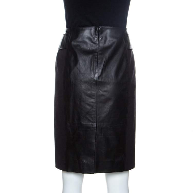Pre Owned Tory Burch Black Leather Madison Pencil Skirt S