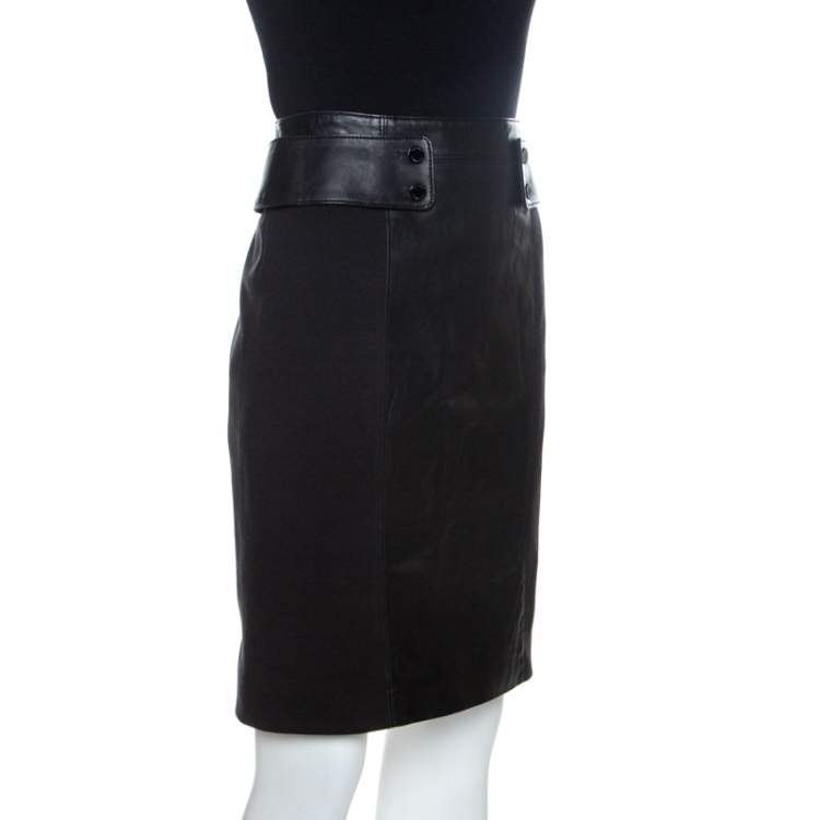 Pre Owned Tory Burch Black Leather Madison Pencil Skirt S