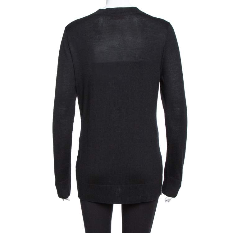 Pre Owned Tory Burch Black Merino Wool Simone Cardigan M