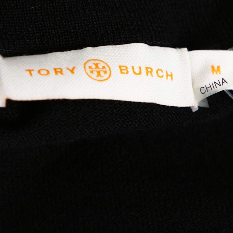 Pre Owned Tory Burch Black Merino Wool Simone Cardigan M