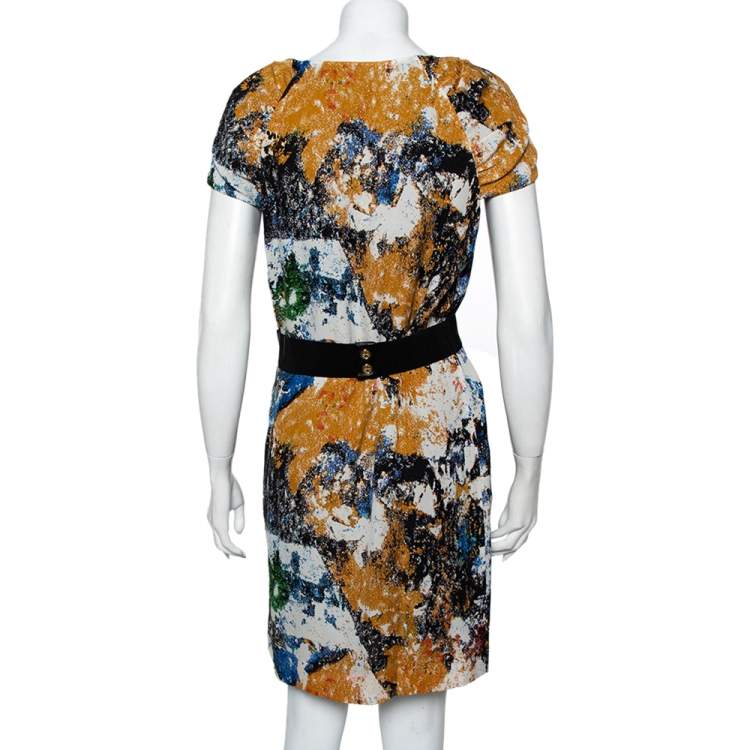 Pre Owned Tory Burch Multicolor Printed Silk Belted Mini Dress M