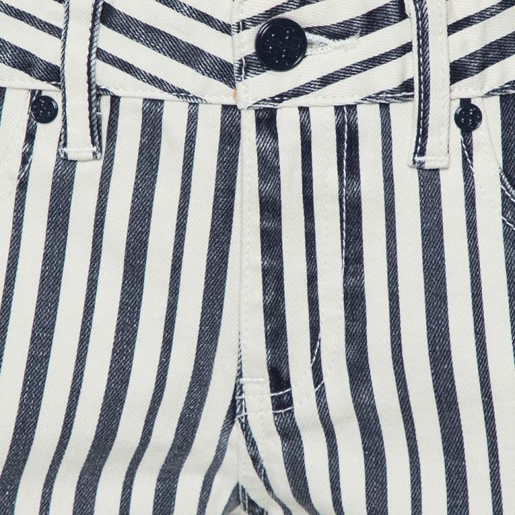 Pre Owned Tory Burch White & Blue Striped Denim Marlien Leggings M