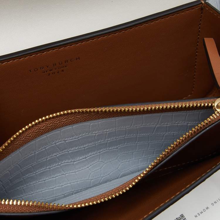 Pre Owned Tory Burch Warm White/Mist Croc Embossed Leather Eleanor Dragon Rectangular Shoulder Bag