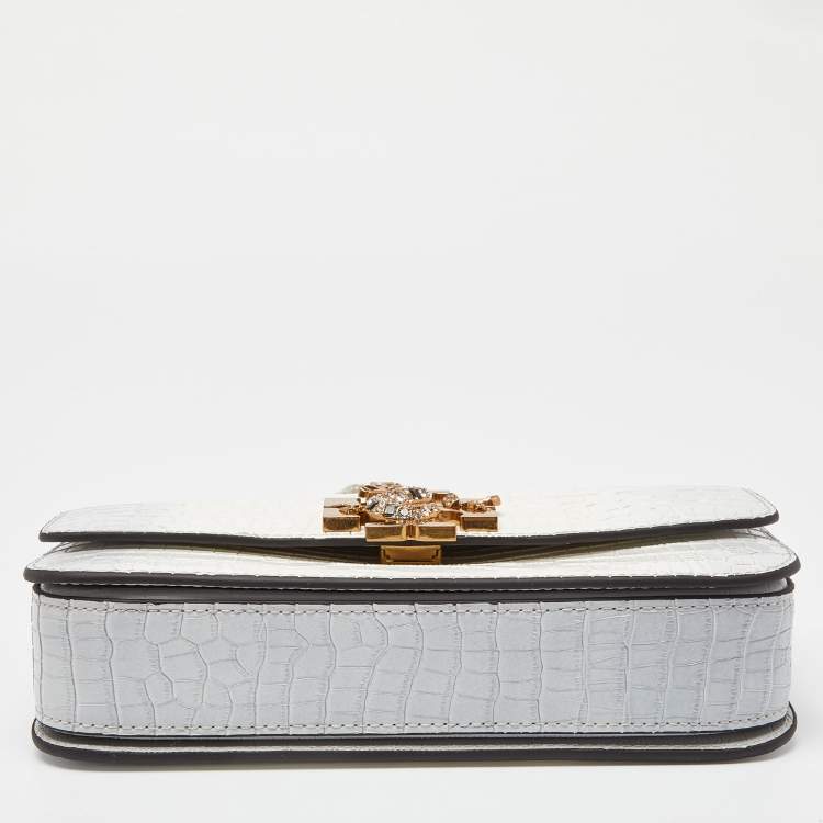 Pre Owned Tory Burch Warm White/Mist Croc Embossed Leather Eleanor Dragon Rectangular Shoulder Bag