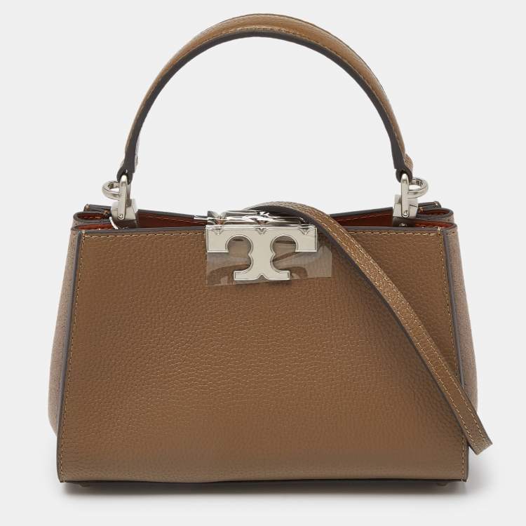 Pre Owned Tory Burch Two Tone Brown Leather and Suede Mini Eleanor Top Handle Bag