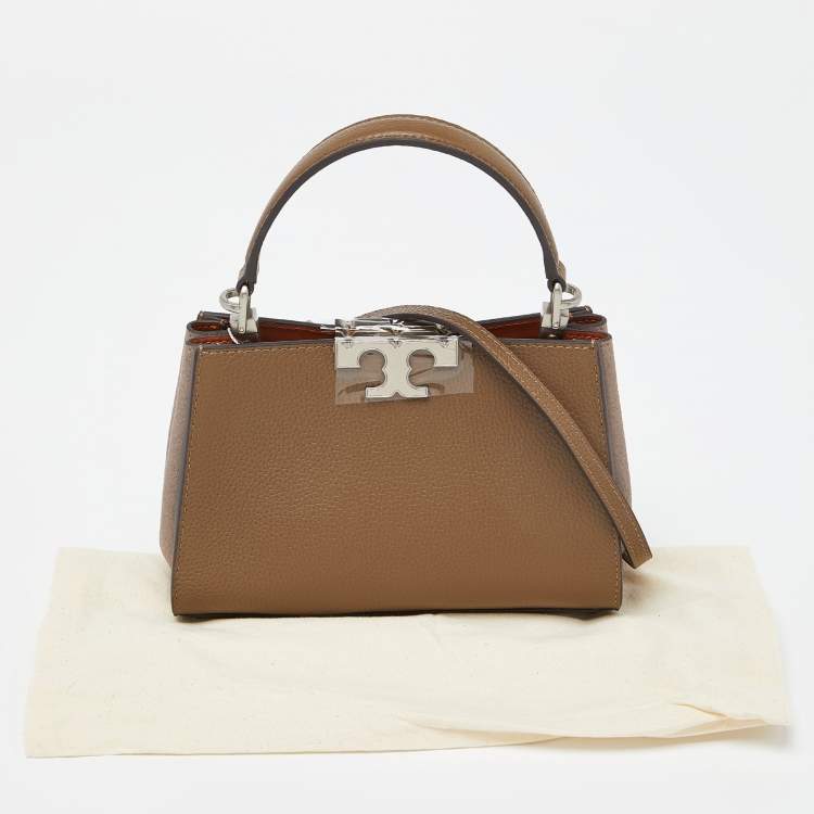 Pre Owned Tory Burch Two Tone Brown Leather and Suede Mini Eleanor Top Handle Bag