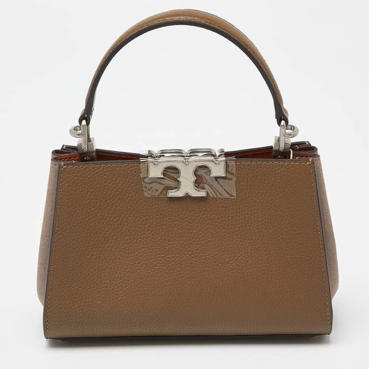 Pre Owned Tory Burch Two Tone Brown Leather and Suede Mini Eleanor Top Handle Bag