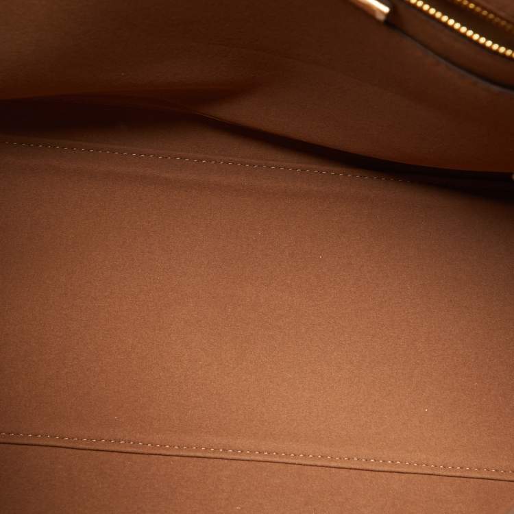 Pre Owned Tory Burch Black/Beige T Monogram Embossed Leather Tote