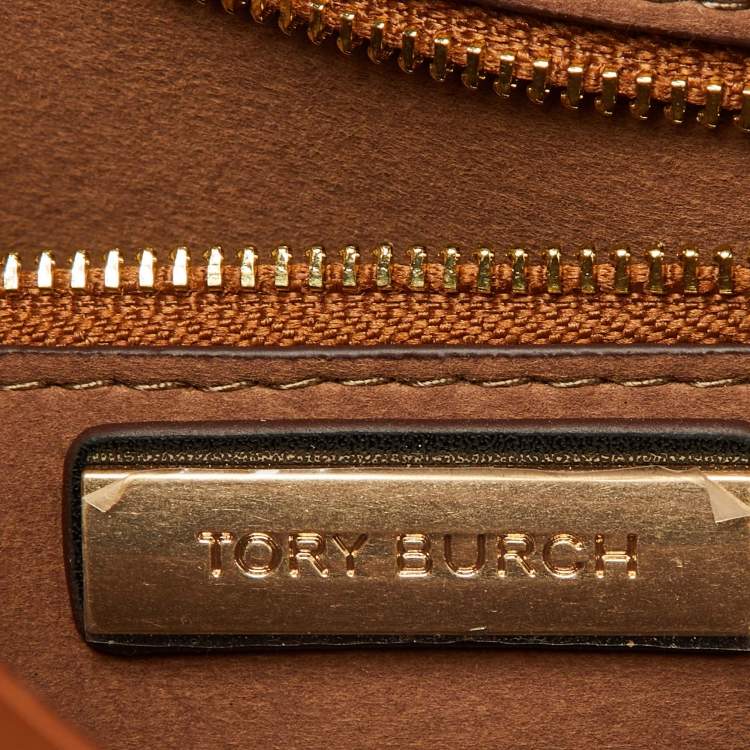 Pre Owned Tory Burch Black/Beige T Monogram Embossed Leather Tote