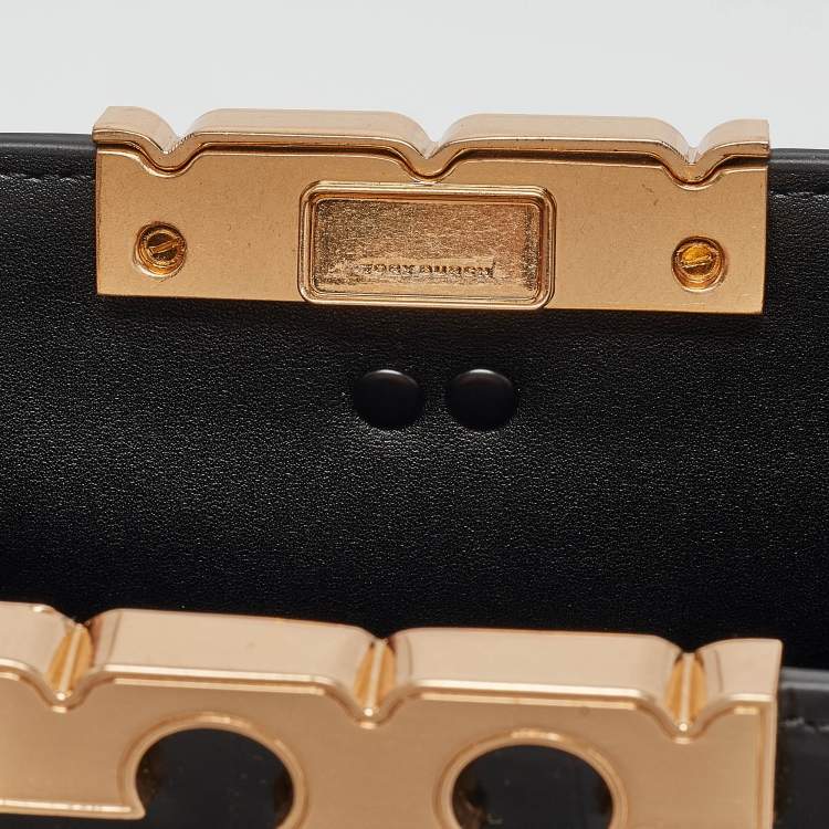 Pre Owned Tory Burch Black Croc Embossed Leather Eleanor Top Handle Bag